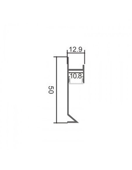 Perfil para rodapié de aluminio SKA para tiras LED 2 metros, con difusor, 12,9x50mm, LM3823