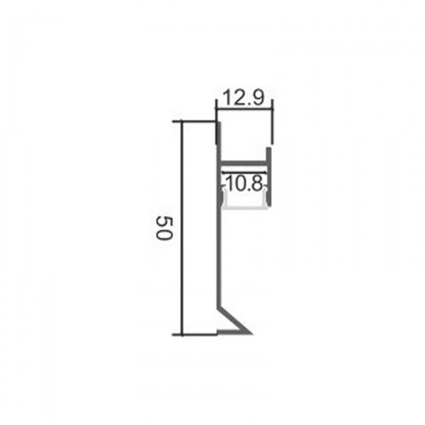 Perfil para rodapié de aluminio SKA para tiras LED 2 metros, con difusor, 12,9x50mm, LM3823