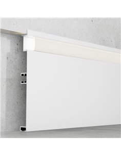 Profilé de plinthe MIET en aluminium laqué blanc pour rubans LED de 2 mètres, avec diffuseur, 10 x 100 mm, LM3821
