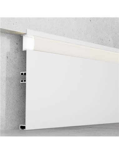 Perfil para rodapié de aluminio lacado blanco  MIET para tiras LED 2 metros, con difusor, 10x100mm, LM3821