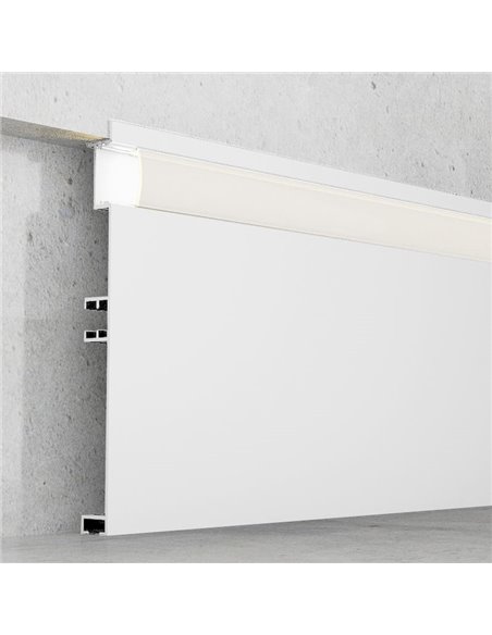 Perfil de rodapé MIET em alumínio lacado branco para fitas LED de 2 metros, com difusor, 10x100mm, LM3821