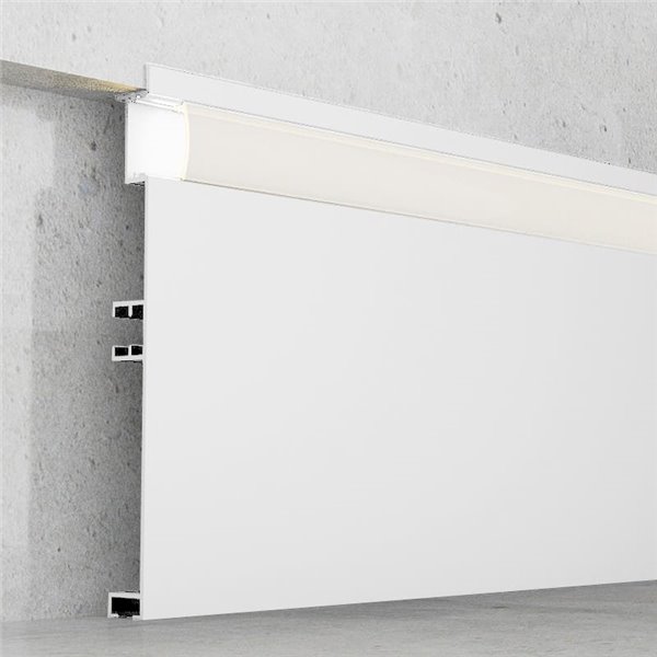 Perfil para rodapié de aluminio lacado blanco  MIET para tiras LED 2 metros, con difusor, 10x100mm, LM3821