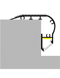 Perfil de escalera aluminio KUF para tiras LED 2 metros completo con tapas y con difusor, 58x40mm, LM3819 2