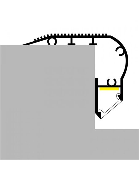 Perfil de escalera aluminio KUF para tiras LED 2 metros completo con tapas y con difusor, 58x40mm, LM3819
