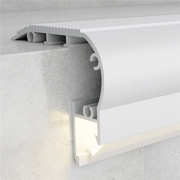 Perfil de escalera aluminio KUF para tiras LED 2 metros completo con tapas y con difusor, 58x40mm, LM3819