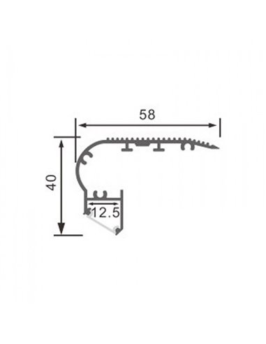 Perfil de escalera aluminio KUF para tiras LED 2 metros completo con tapas y con difusor, 58x40mm, LM3819