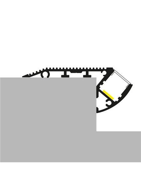 Perfil de escada OIEW para fitas de LED, 2 metros, alumínio, com tampas de extremidade e difusor, 65x26,5mm, LM3817