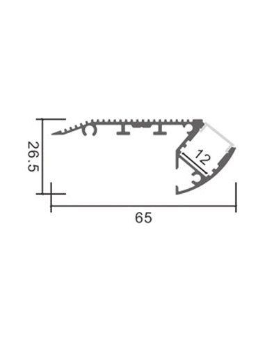 Perfil de escalera OIEW para tiras LED 2 metros, de aluminio, con tapas y difusor, 65x26,5mm, LM3817