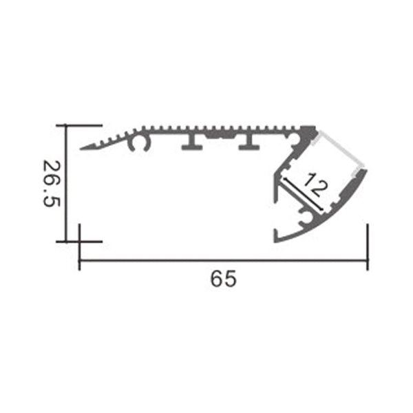 Perfil de escalera OIEW para tiras LED 2 metros, de aluminio, con tapas y difusor, 65x26,5mm, LM3817