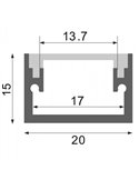 Perfil de suelo de aluminio FAT para tiras LED 2 metros con tapas y difusor, 20x15mm, LM3815