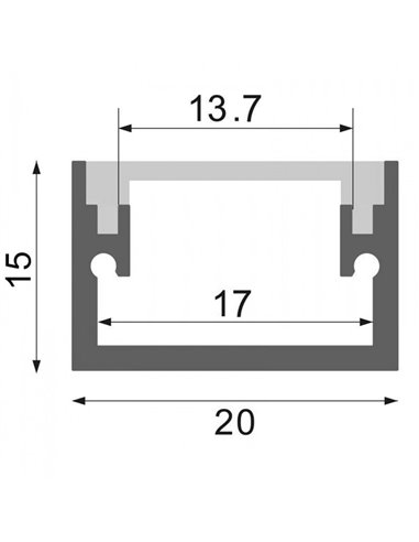 Perfil de suelo de aluminio FAT para tiras LED 2 metros con tapas y difusor, 20x15mm, LM3815