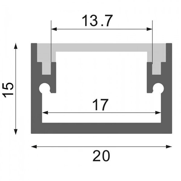 Perfil de suelo de aluminio FAT para tiras LED 2 metros con tapas y difusor, 20x15mm, LM3815