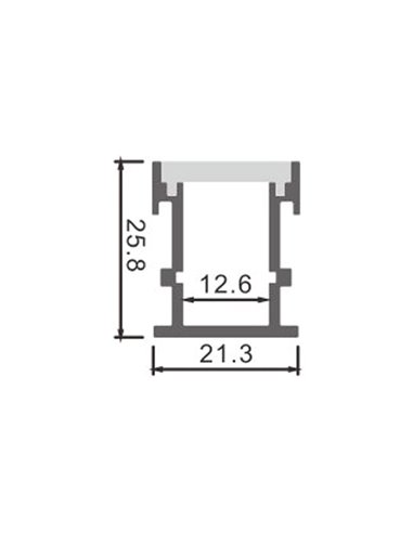 Perfil de suelo aluminio UFEG para tiras LED 2 metros completo con tapas y difusor, 21,3x25,8mm, LM3813