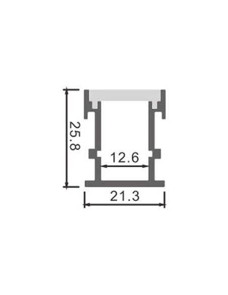 Perfil de suelo aluminio UFEG para tiras LED 2 metros completo con tapas y difusor, 21,3x25,8mm, LM3813