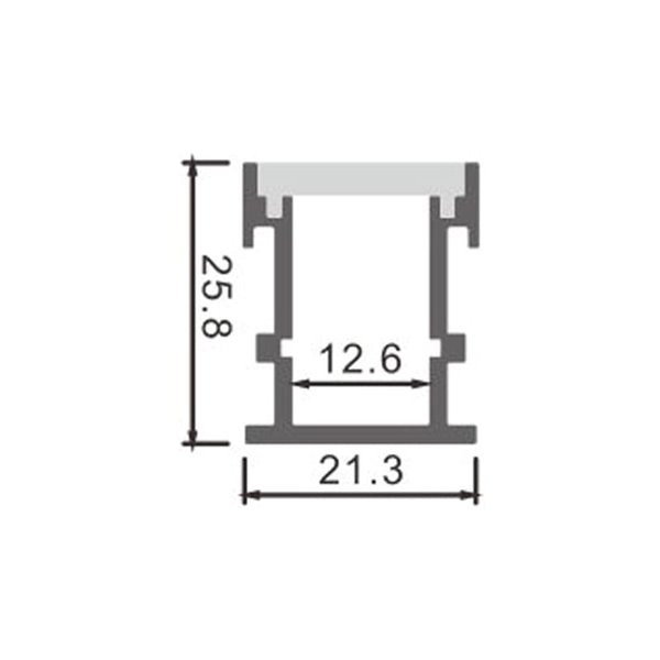 Perfil de suelo aluminio UFEG para tiras LED 2 metros completo con tapas y difusor, 21,3x25,8mm, LM3813