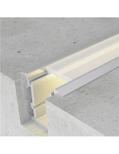 Perfil de piso em alumínio TIH para fitas de LED, 2 metros, com tampas de extremidade e difusor, 30x26mm, LM3811