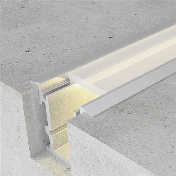 Perfil de aluminio para suelo TIH para tiras LED 2 metros con tapas y difusor, 30x26mm, LM3811