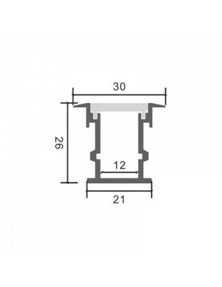 Perfil de aluminio para suelo TIH para tiras LED 2 metros con tapas y difusor, 30x26mm, LM3811