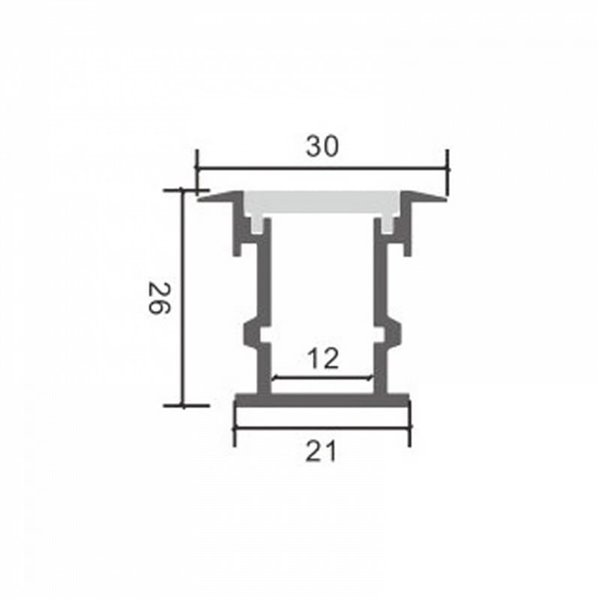 Perfil de aluminio para suelo TIH para tiras LED 2 metros con tapas y difusor, 30x26mm, LM3811