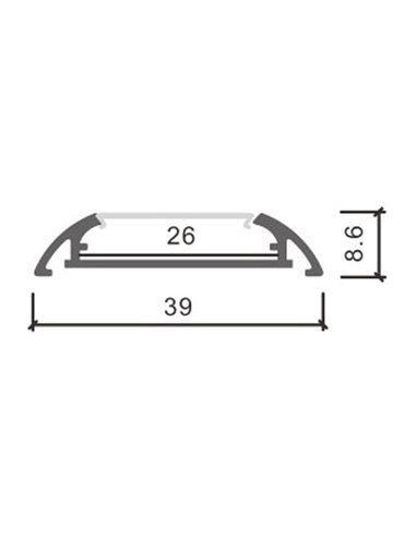 Perfil de superfície completo (clips, tampas de extremidade e difusor) MIND para fitas de LED de 2 metros, 39x8,6mm, LM3807