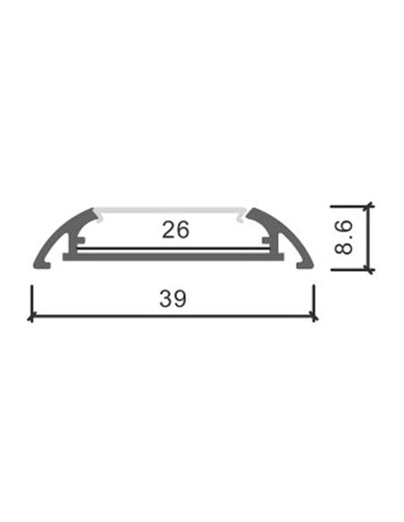 Perfil de superfície completo (clips, tampas de extremidade e difusor) MIND para fitas de LED de 2 metros, 39x8,6mm, LM3807