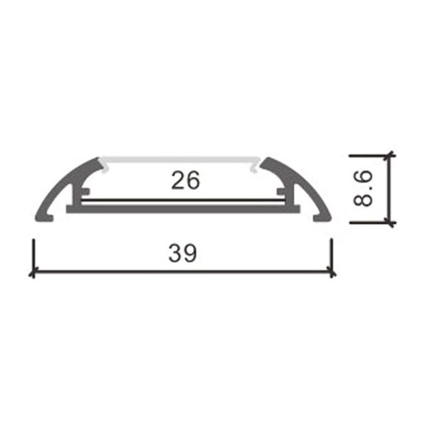 Perfil de superficie completo (grapas, tapas y difusor) MIND para tiras LED 2 metros, 39x8,6mm, LM3807