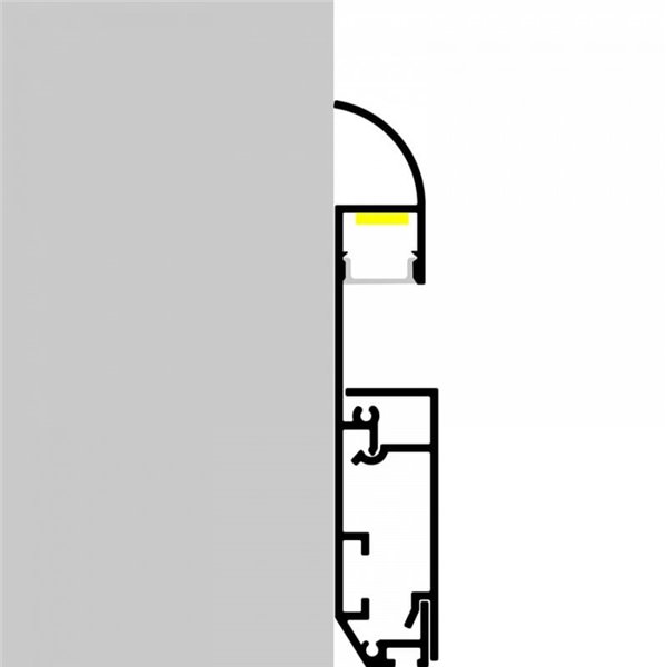 Perfil de rodapé MUYE laqueado branco para fitas de LED de 2 metros, com tampas de extremidade e difusor, 15x84mm, LM3803