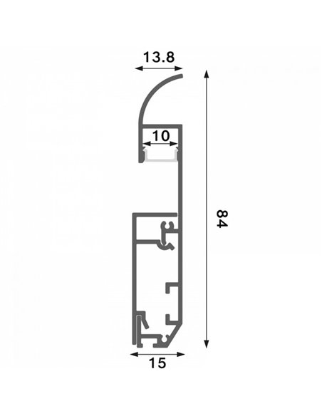 Perfil para rodapié lacado blanco MUYE para tiras LED 2 metros, con tapas y difusor, 15x84mm, LM3803
