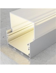 Perfil de aluminio colgante sin canalización TRAKEN para tiras LED 2 metros, con tapas y difusor, 45x42mm, LM3797