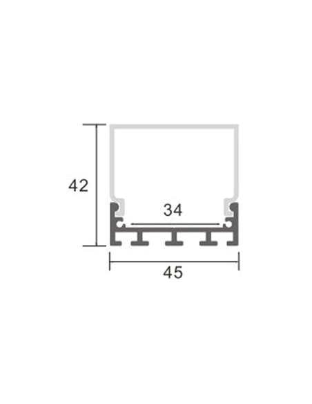Perfil de aluminio colgante sin canalización TRAKEN para tiras LED 2 metros, con tapas y difusor, 45x42mm, LM3797