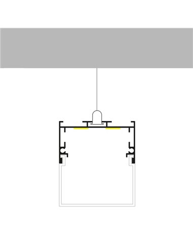 Perfil de aluminio colgante sin canalización TRAKEN para tiras LED 2 metros, con tapas y difusor, 45x42mm, LM3797