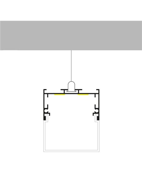 Perfil de aluminio colgante sin canalización TRAKEN para tiras LED 2 metros, con tapas y difusor, 45x42mm, LM3797