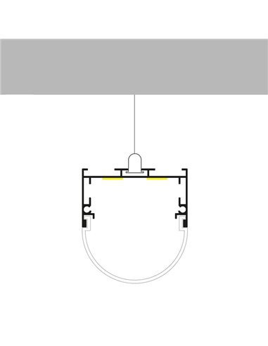 Perfil de aluminio colgante OVAL para tiras LED 2 metros, con tapas y difusor en redondo, 45x42mm, LM3795