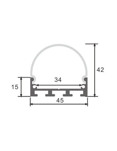 Perfil de aluminio colgante OVAL para tiras LED 2 metros, con tapas y difusor en redondo, 45x42mm, LM3795
