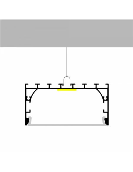 Perfil de aluminio colgante ALL para tiras LED 2 metros, con tapas y difusor plano, 70x40mm, LM3793