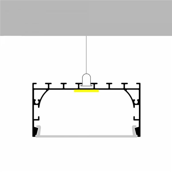 Profilé suspendu en aluminium pour rubans LED de 2 mètres, avec embouts et diffuseur plat, 70 x 40 mm, LM3793
