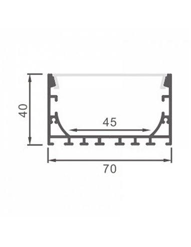 Perfil de aluminio colgante ALL para tiras LED 2 metros, con tapas y difusor plano, 70x40mm, LM3793