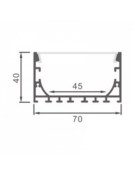 Perfil de aluminio colgante ALL para tiras LED 2 metros, con tapas y difusor plano, 70x40mm, LM3793