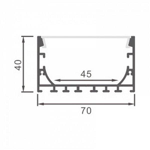 Profilé suspendu en aluminium pour rubans LED de 2 mètres, avec embouts et diffuseur plat, 70 x 40 mm, LM3793