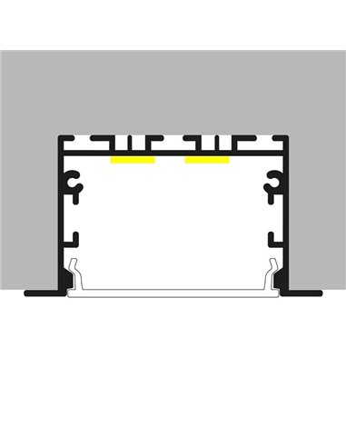 Perfil de alumínio embutido EPYF para fitas de LED, 2 metros, com tampas de extremidade e difusor, 64x32mm, LM3791