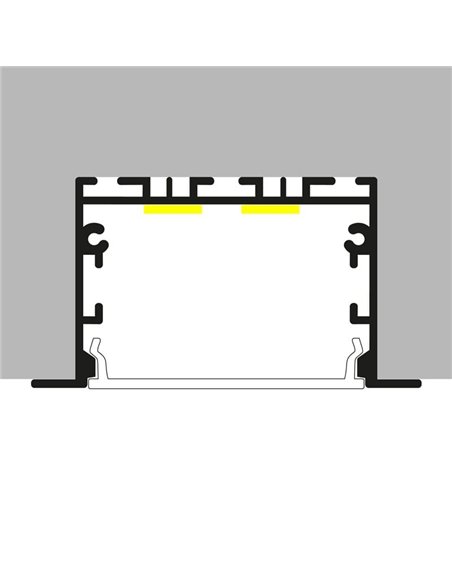 Perfil de alumínio embutido EPYF para fitas de LED, 2 metros, com tampas de extremidade e difusor, 64x32mm, LM3791