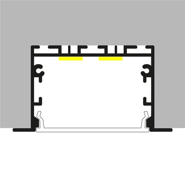 Perfil empotrable de aluminio EPYF para tiras LED 2 metros con tapas y con difusor, 64x32mm, LM3791