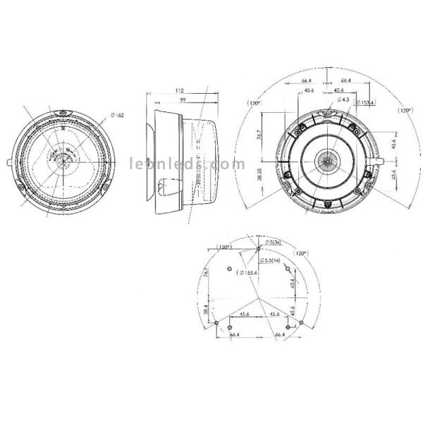 Dimensiones Rotativo LED Ambar Was 852.4 | Medidas Rotativo LED Naranja | LeonLeds Iluminación