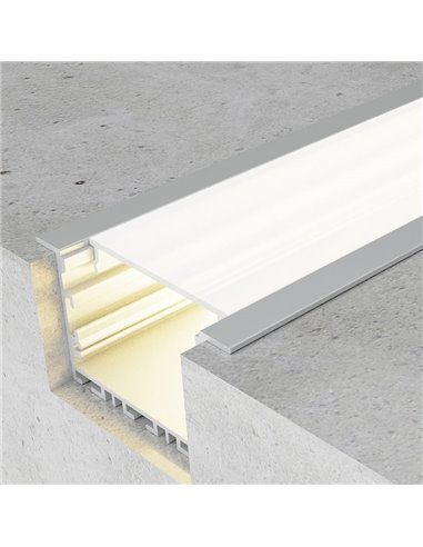 Perfil empotrable de aluminio EPYF para tiras LED 2 metros con tapas y con difusor, 64x32mm, LM3791