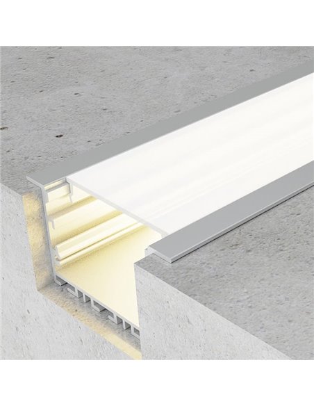 Perfil empotrable de aluminio EPYF para tiras LED 2 metros con tapas y con difusor, 64x32mm, LM3791