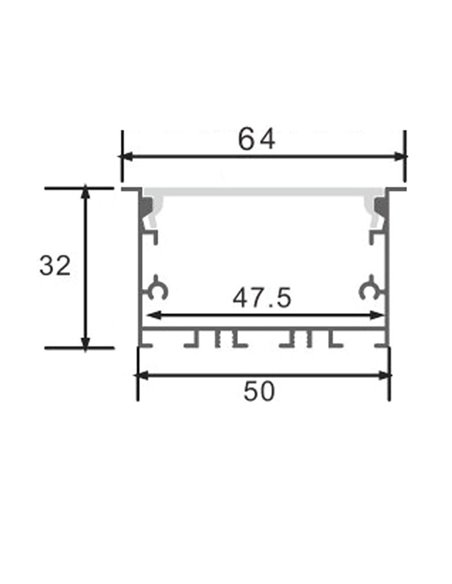 Profilé encastré en aluminium EPYF pour rubans LED, 2 mètres, avec embouts et diffuseur, 64 x 32 mm, LM3791