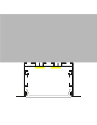 Perfil de alumínio embutido EPYF para fitas de LED, 2 metros, com tampas de extremidade e difusor, 64x32mm, LM3791