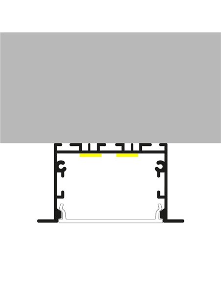 Perfil de alumínio embutido EPYF para fitas de LED, 2 metros, com tampas de extremidade e difusor, 64x32mm, LM3791