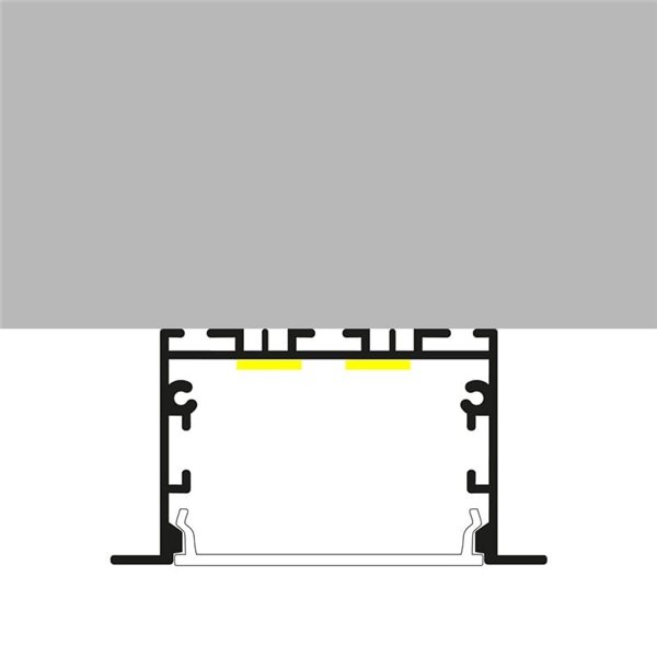 Perfil empotrable de aluminio EPYF para tiras LED 2 metros con tapas y con difusor, 64x32mm, LM3791