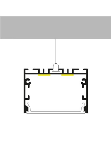 Perfil de aluminio colgante sin canalización SIXE para tiras LED 2 metros, con tapas y difusor, 50x32mm, LM3789